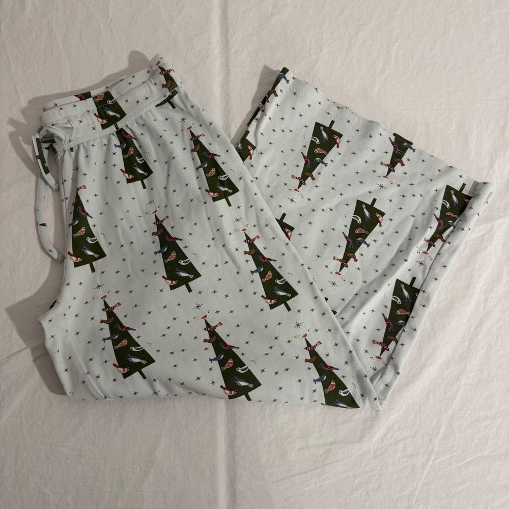 Kate Quinn Size M Green Tree Bird Print Wide Leg Pajama Pants